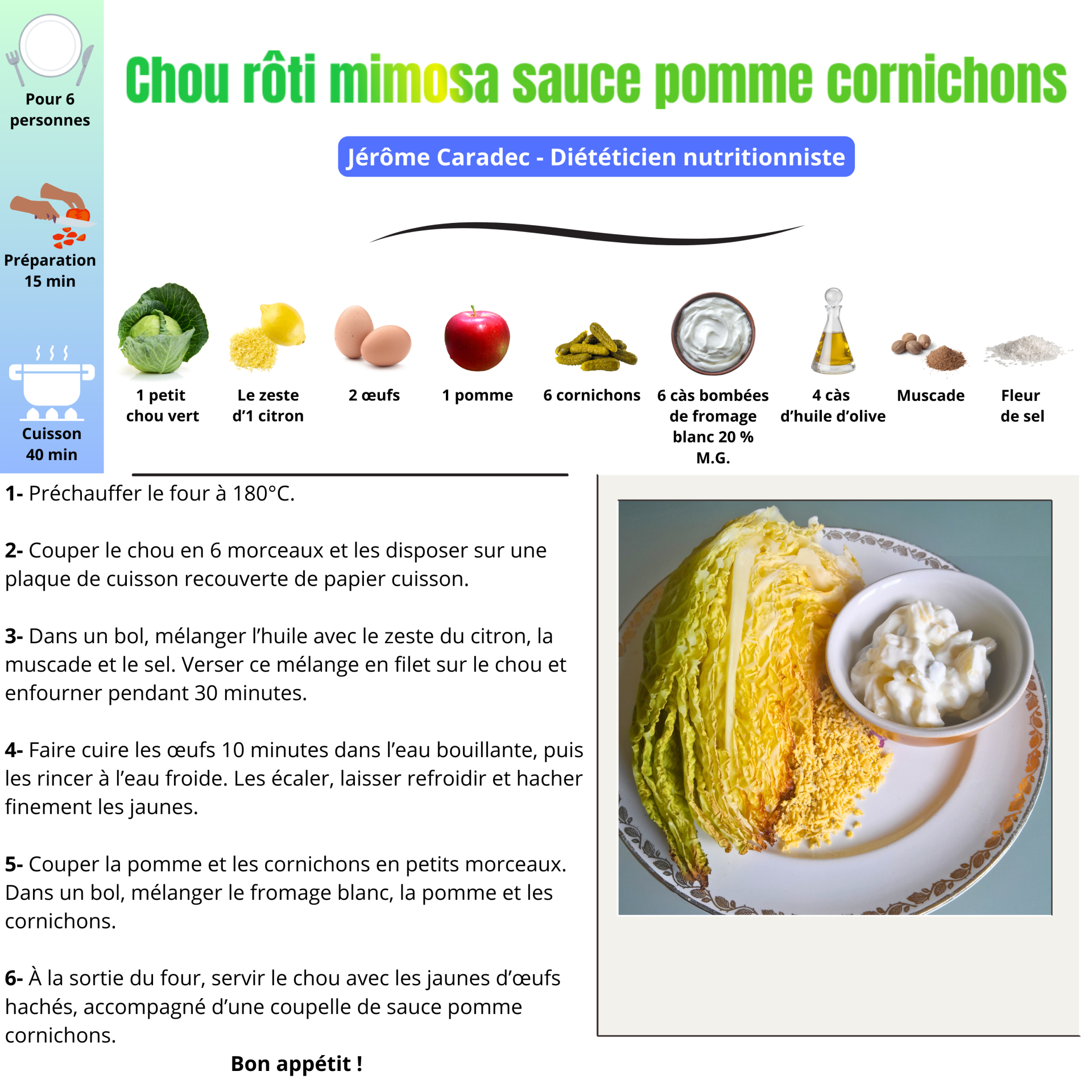 Chou rôti mimosa sauce pomme cornichons - Jérôme Caradec - Diététicien nutritionniste