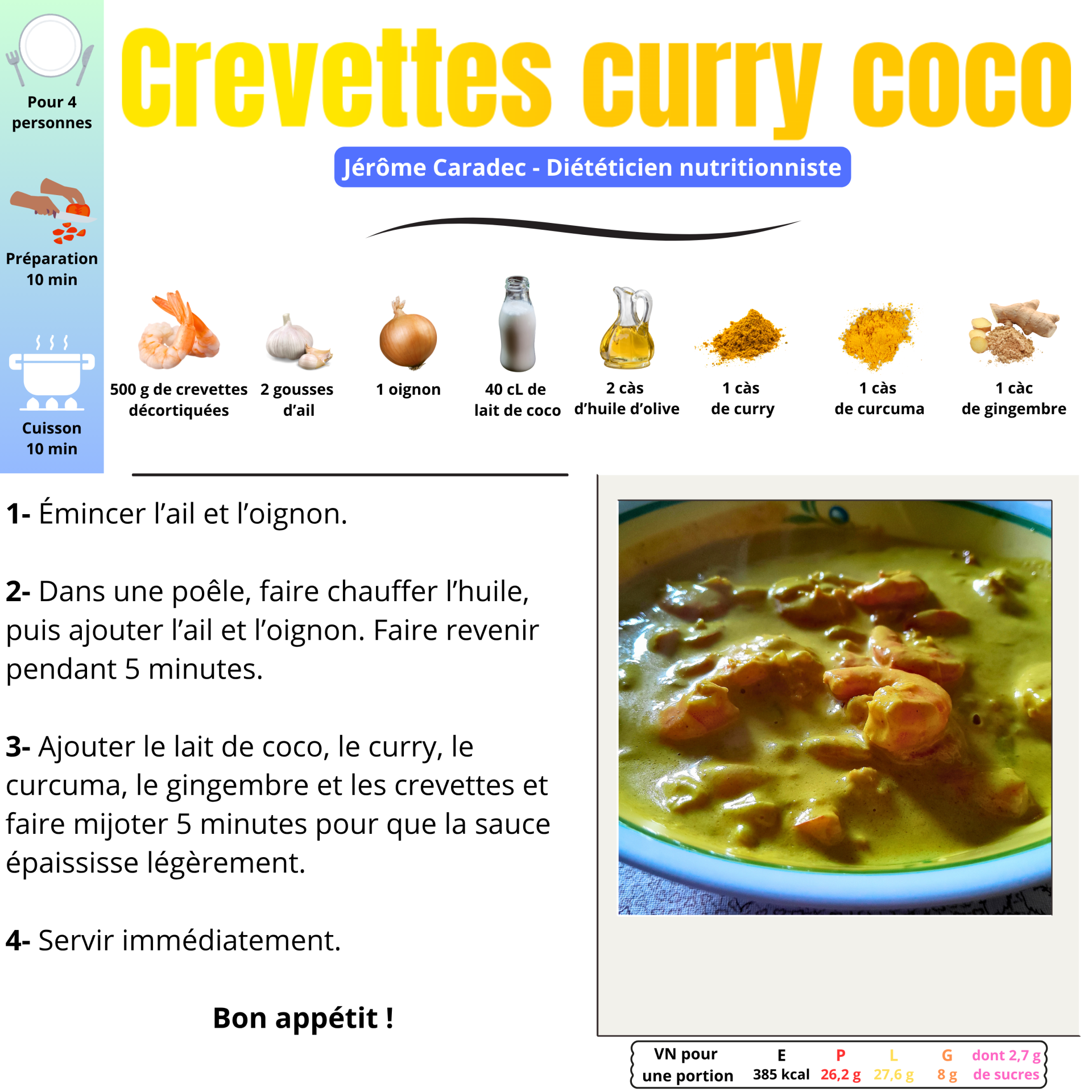 Crevettes curry coco - Jérôme Caradec - Diététicien nutritionniste
