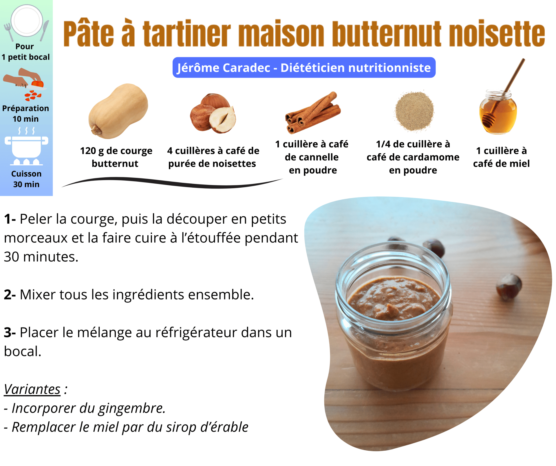 La pâte à tartiner maison butternut noisette par Jérôme Caradec - Diététicien nutritionniste
