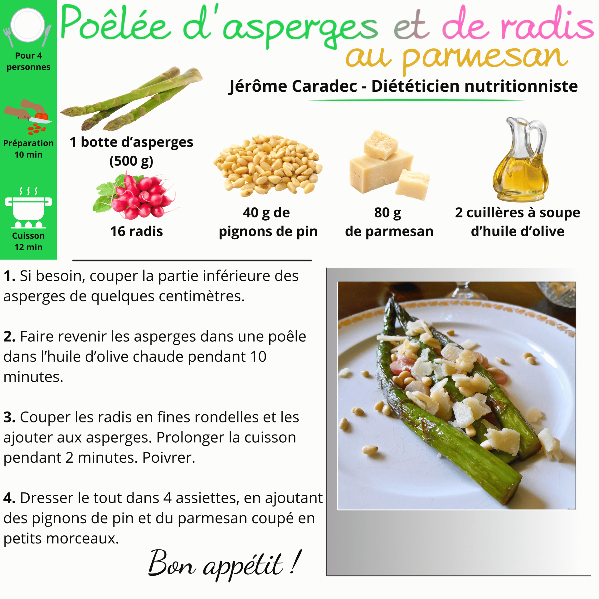La poêlée d'asperges et de radis au parmesan de Jérôme Caradec - Diététicien nutritionniste