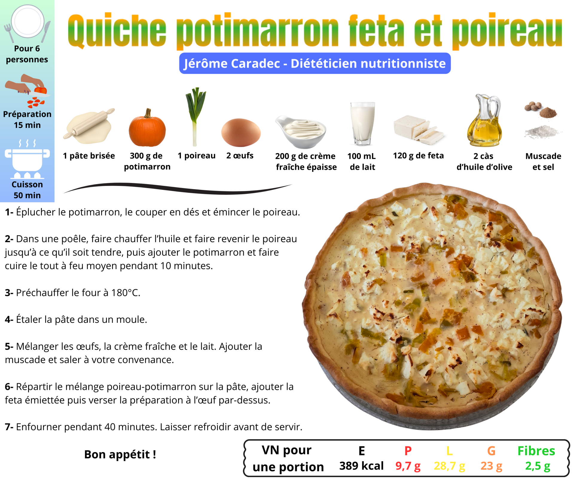 La quiche potimarron feta et poireau de Jérôme Caradec - Diététicien nutritionniste