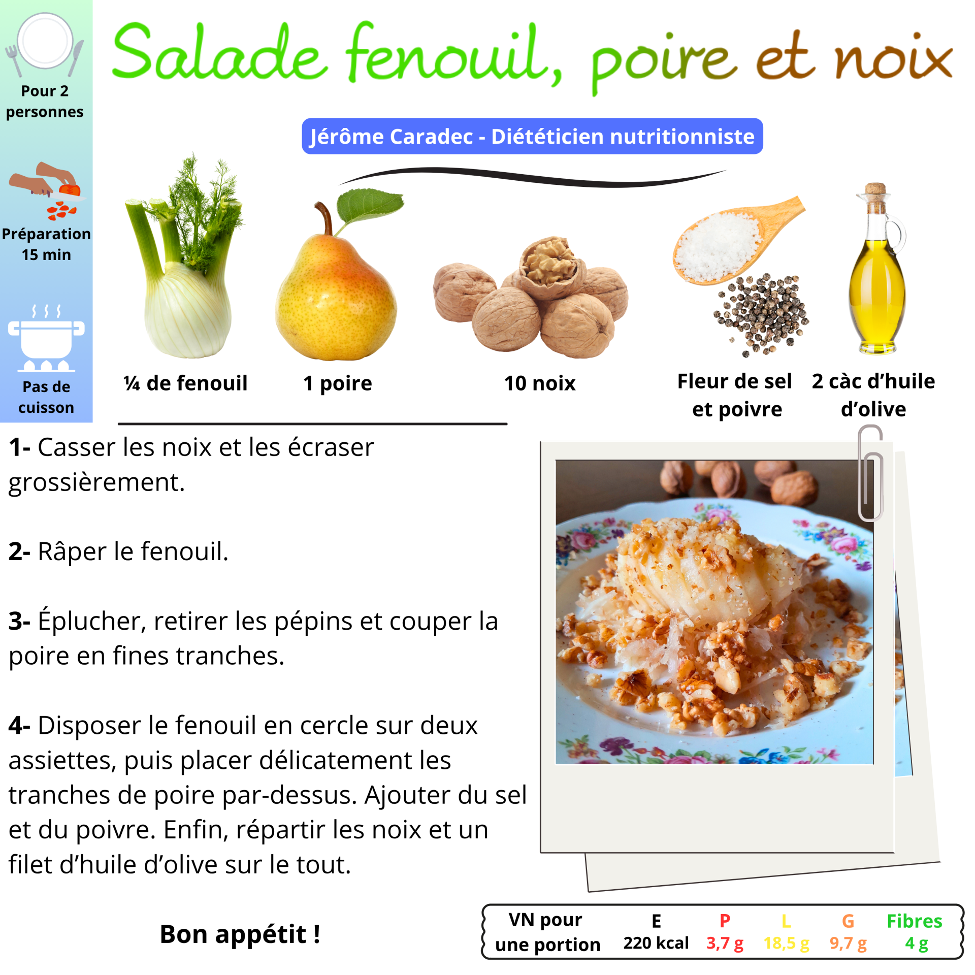 La salade fenouil, poire et noix de Jérôme Caradec - Diététicien nutritionniste
