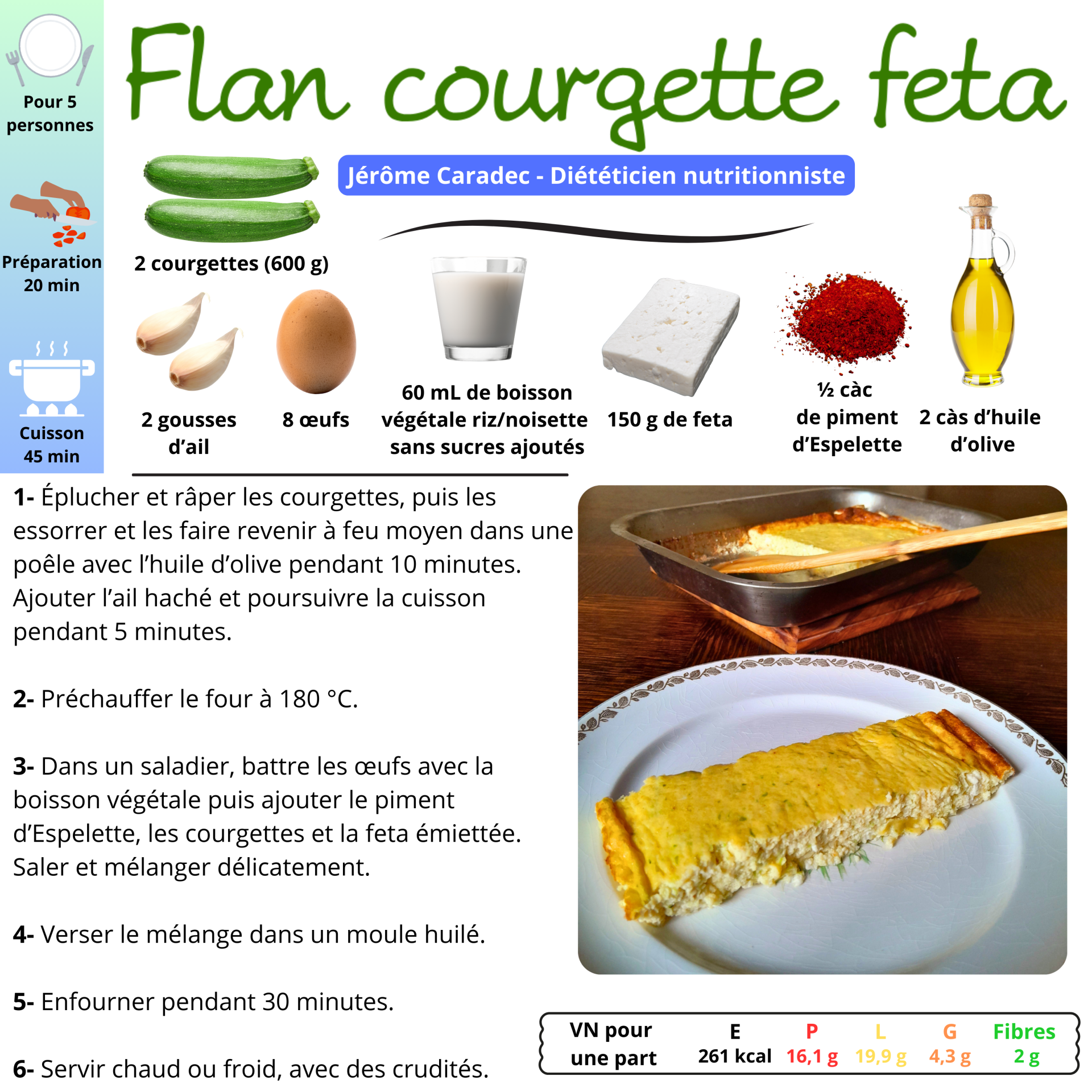 Le flan courgette feta de Jérôme Caradec - Diététicien nutritionniste