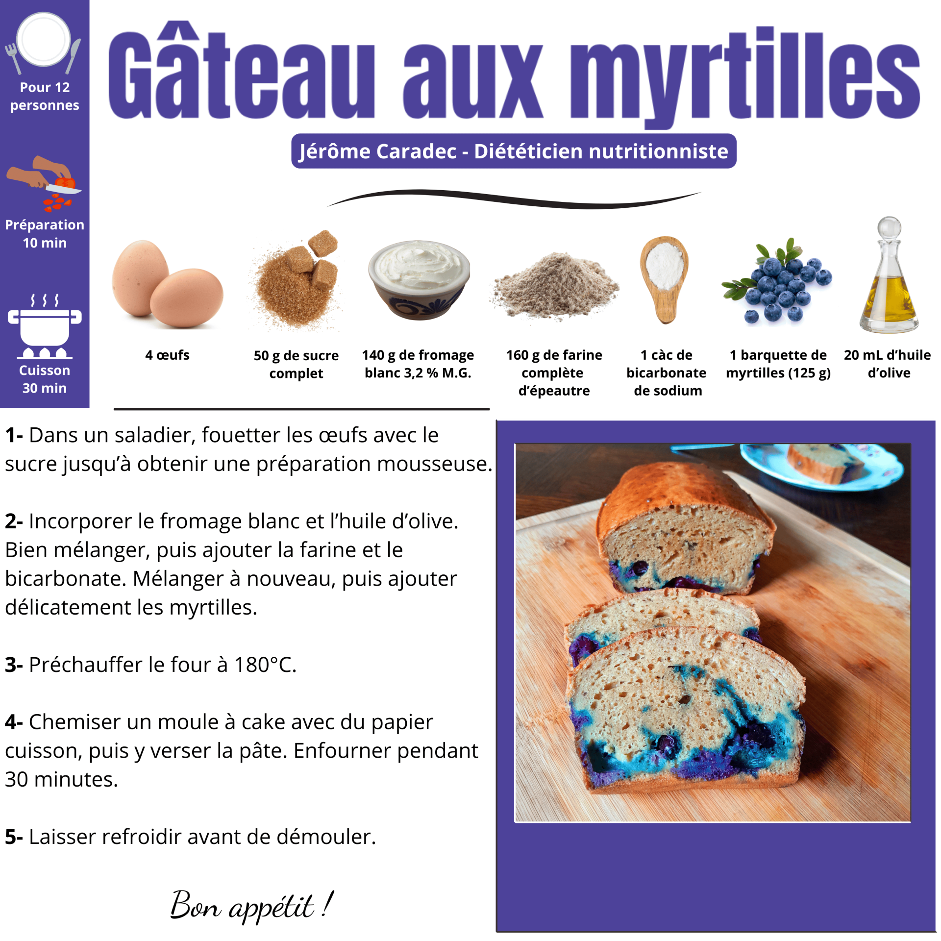 Le gâteau aux myrtilles de Jérôme Caradec - Diététicien nutritionniste