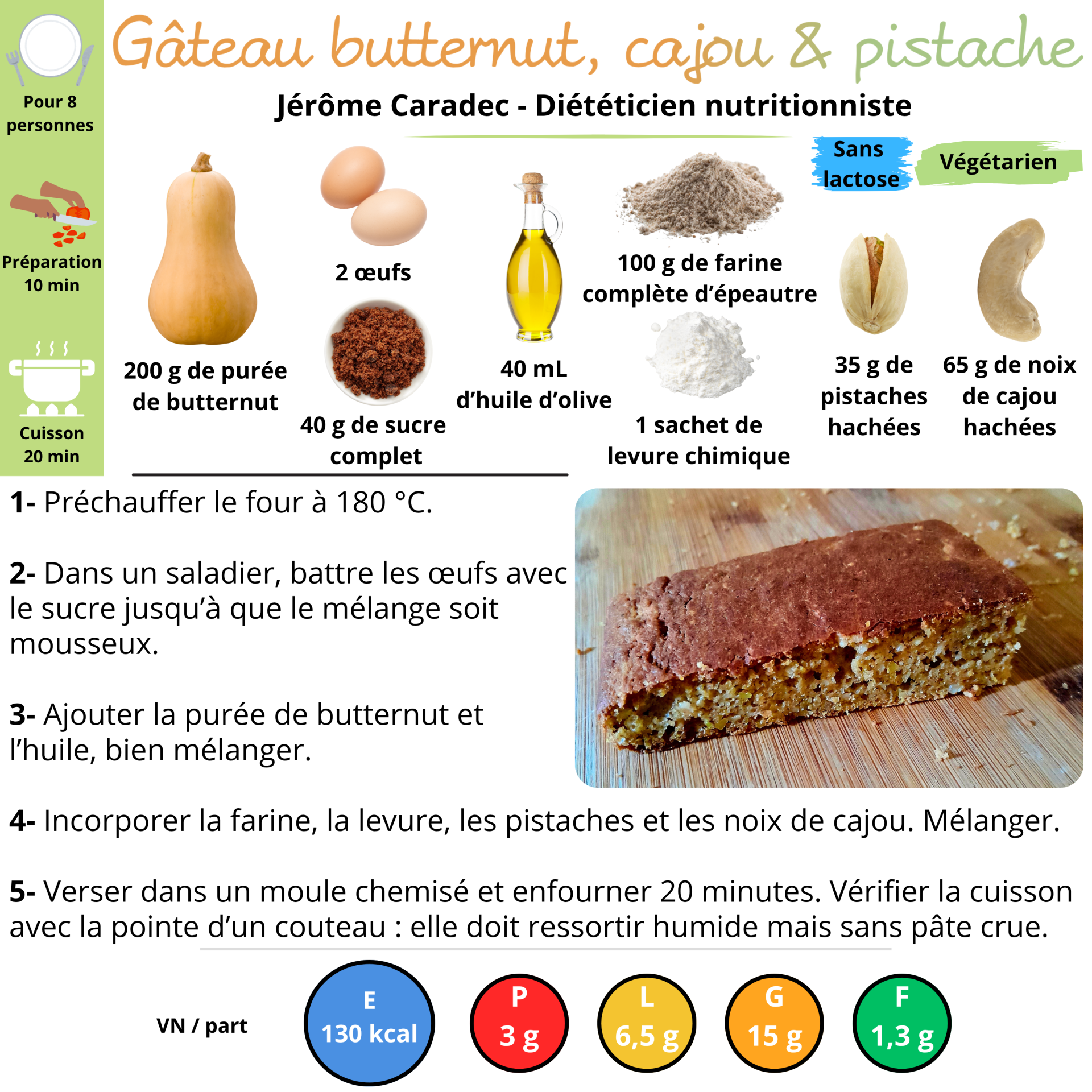 Le gâteau butternut, cajou & pistache de Jérôme Caradec - Diététicien nutritionniste