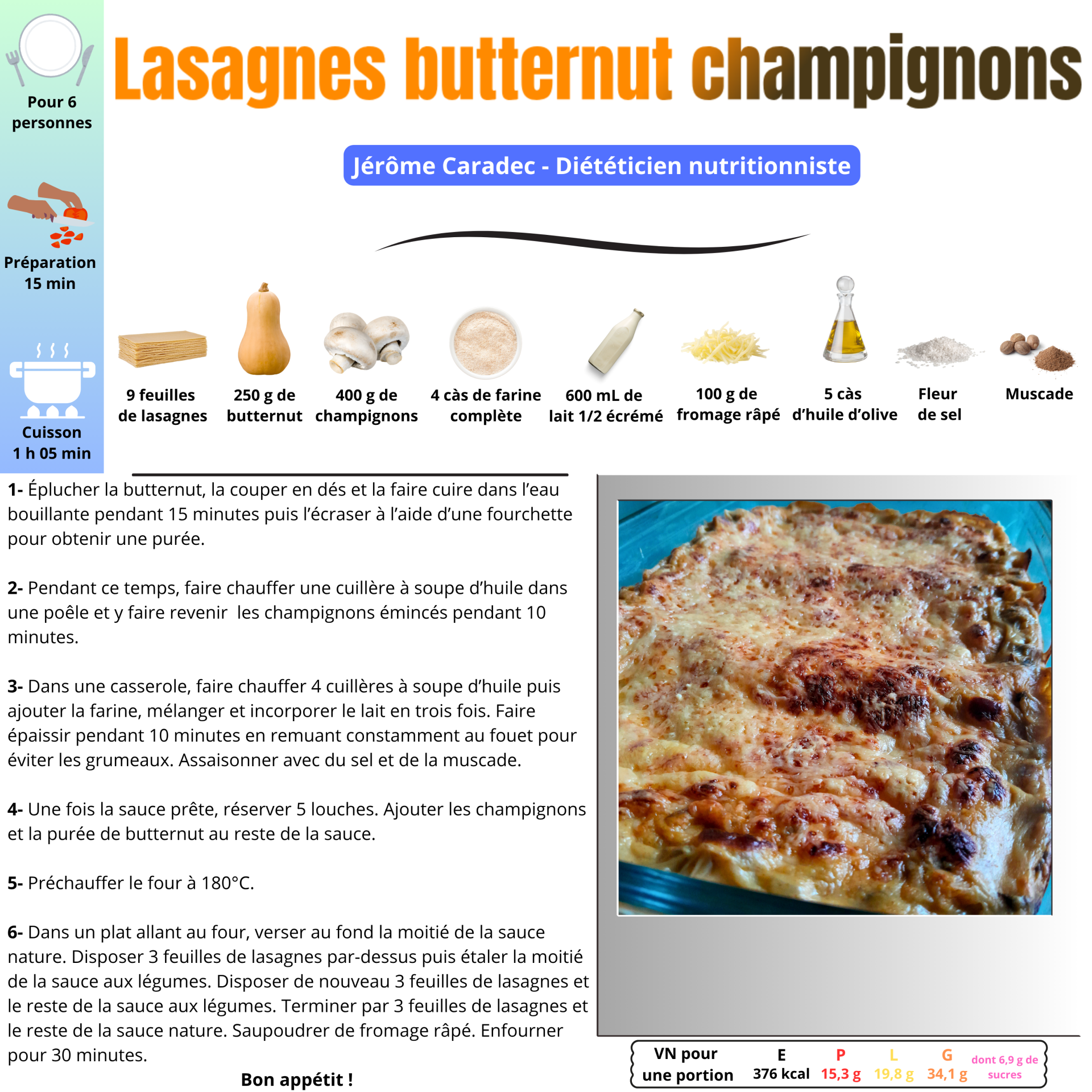 Les lasagnes butternut champignons de Jérôme Caradec - Diététicien nutritionniste