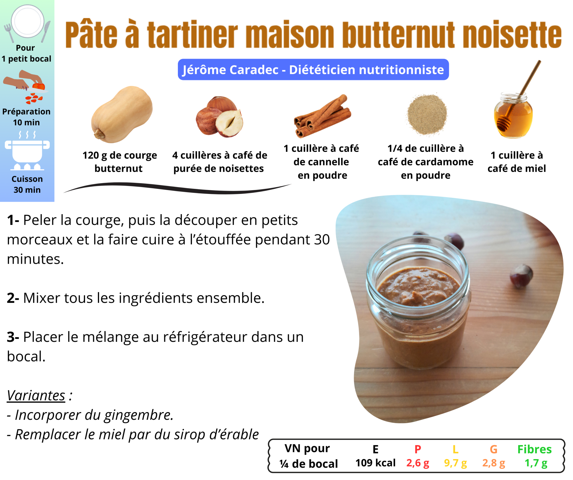 Pâte à tartiner maison butternut noisette de Jérôme Caradec - Diététicien nutritionniste