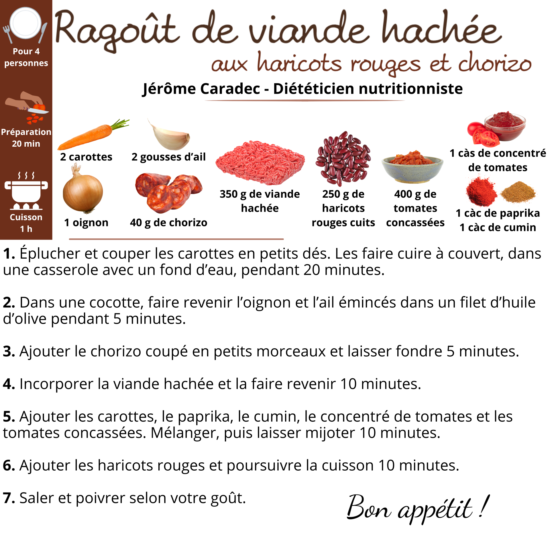 Ragoût de viande hachée aux haricots rouges et chorizo - Jérôme Caradec - Diététicien