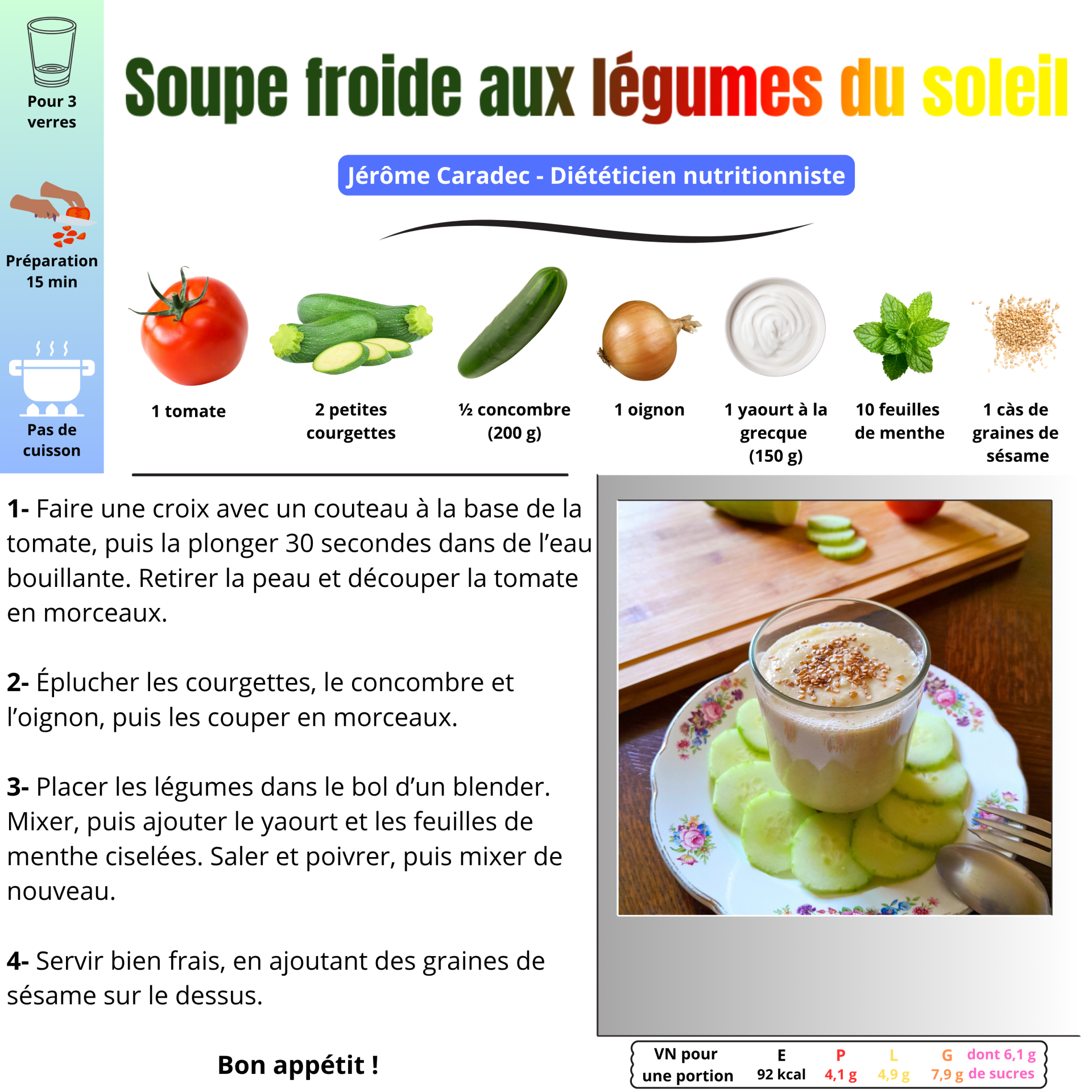 Soupe froide aux légumes du soleil de Jérôme Caradec - Diététicien nutritionniste