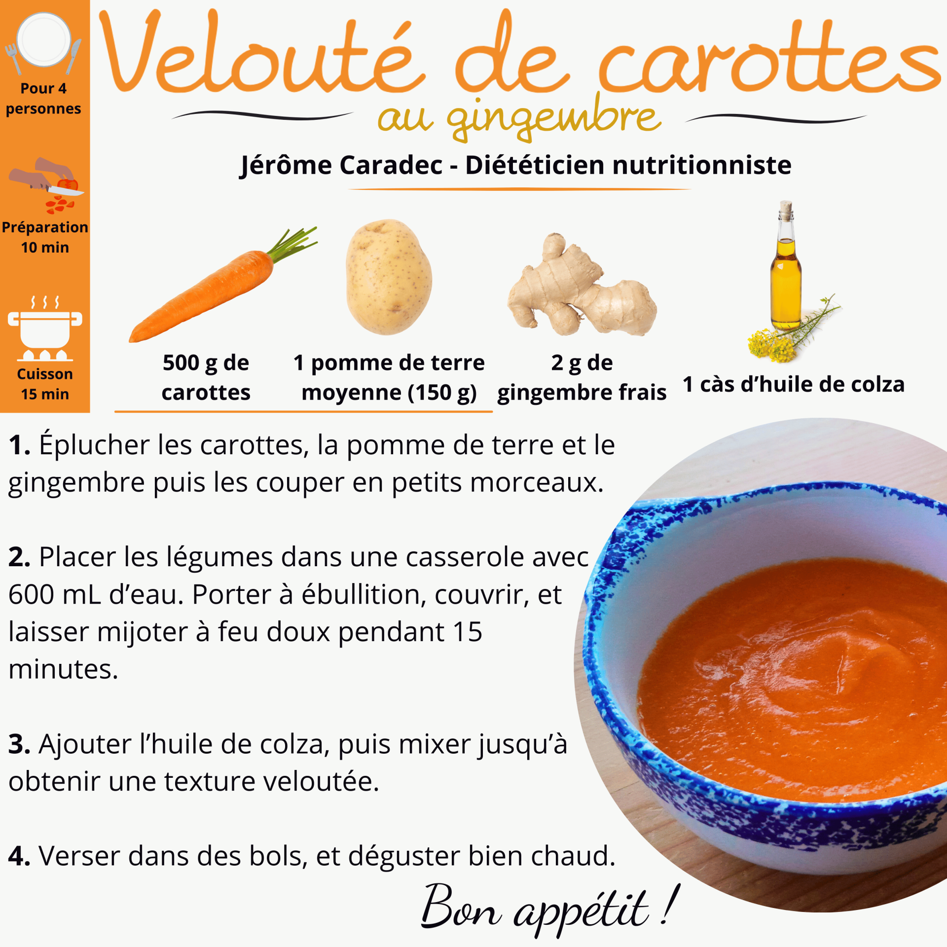 Velouté de carottes au gingembre - Jérôme Caradec - Diététicien nutritionniste